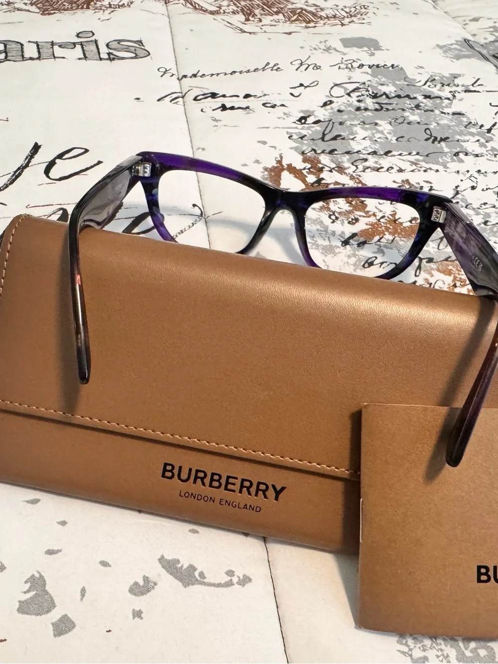 Burberry Purple Tortoiseshell Rectangular Eyeglasses